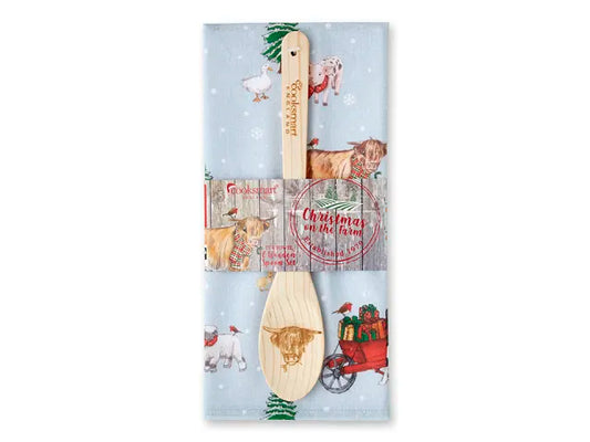 Cook Smart Christmas On The Farm Tea Towel & Spoon Set