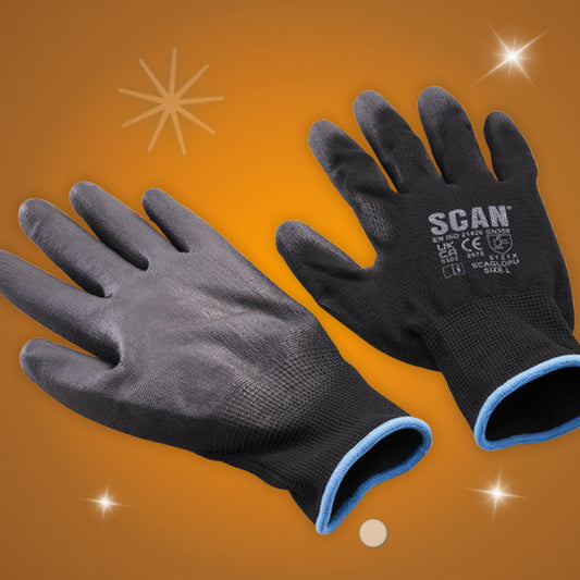 Scan Black PU Dipped Gloves 5 Pairs