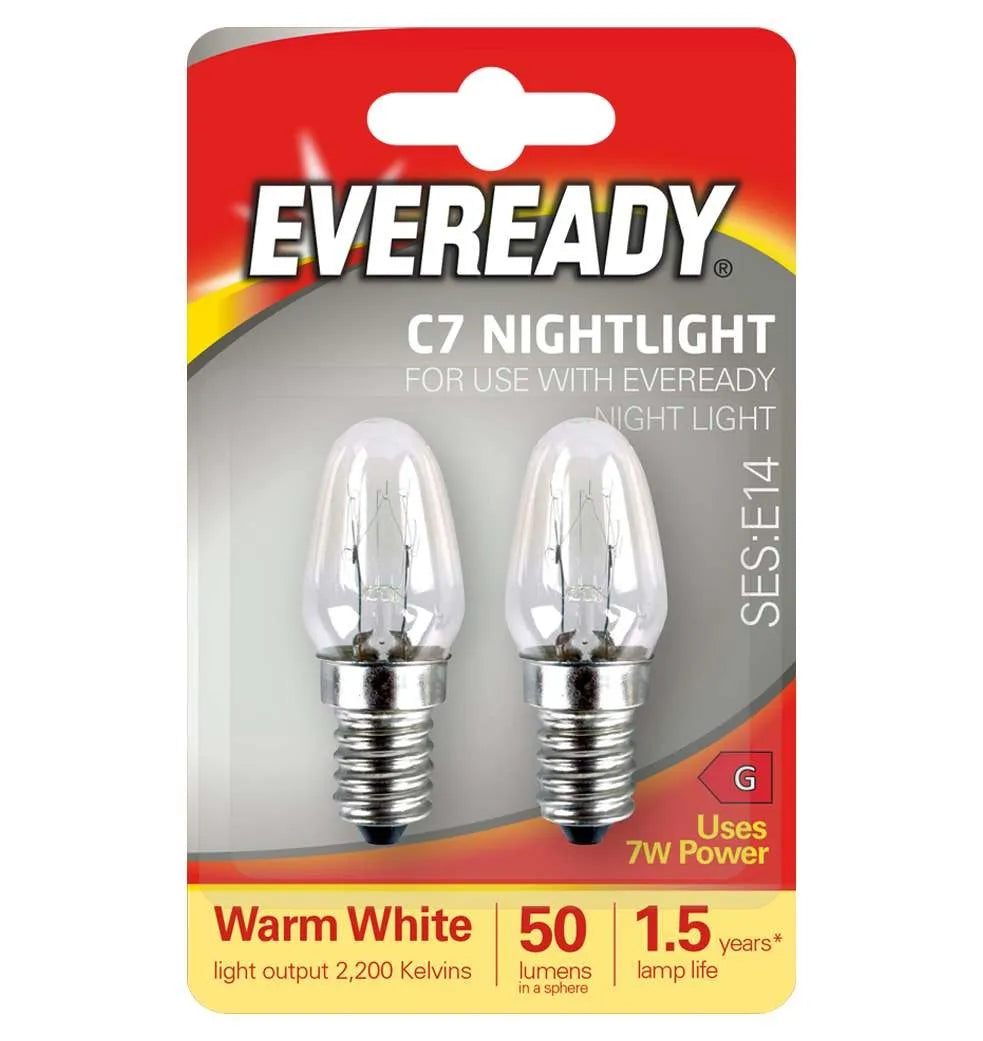 Eveready C7 Nightlight Bulbs SES E14 7W Warm White 2 Pack