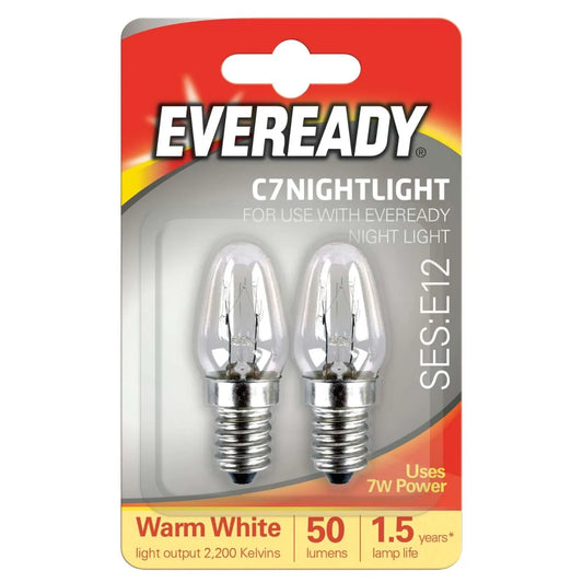 Eveready C7 Nightlight Bulbs SES E12 7W Warm White 2 Pack