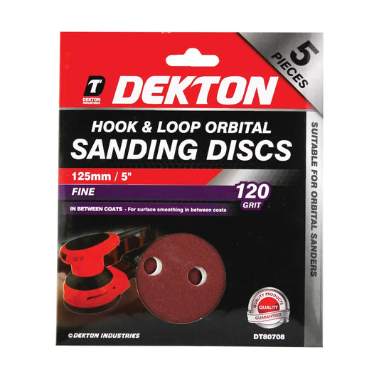 Dekton DT80708 Hook & Loop Orbital Sanding Discs 125mm 120 Grit 5 Pack