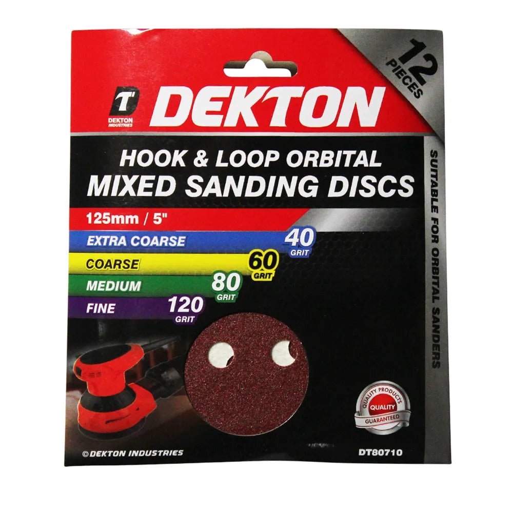 Dekton DT80710 Hook & Loop Orbital Sanding Discs 125mm Assorted Grits 12 Pack