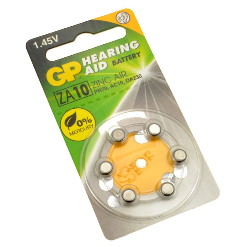 GP 1.45V ZA10 Hearing Aid Batteries 6 Pack