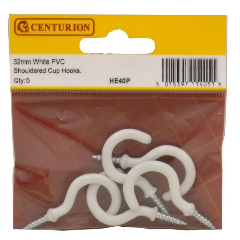 Centurion White PVC Shouldered Cup Hooks