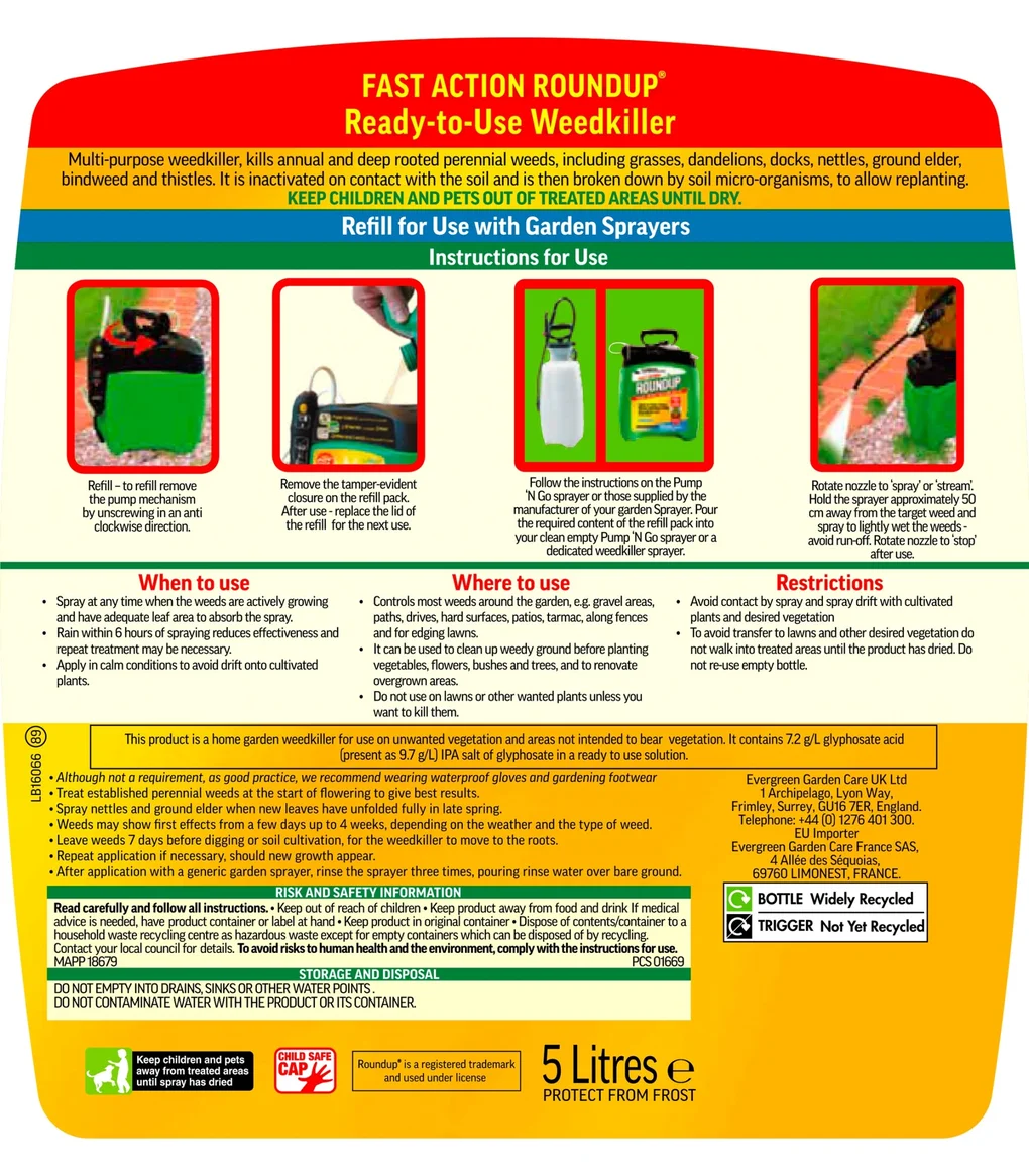 Roundup Fast Action Ready to Use Weedkiller Pump ‘n Go 5L Refill