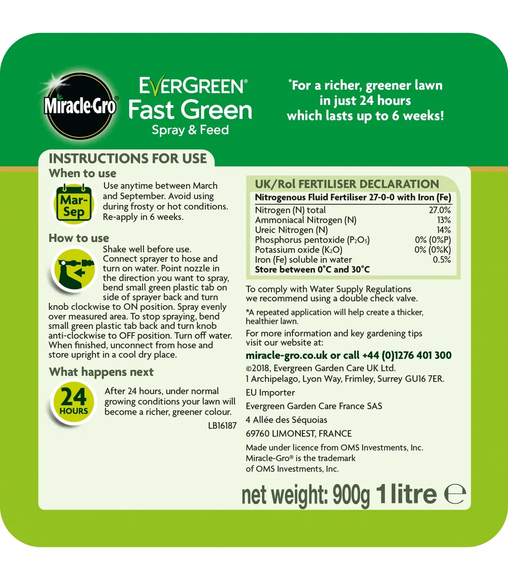 Miracle Gro EverGreen Fast Green Spray & Feed 1L