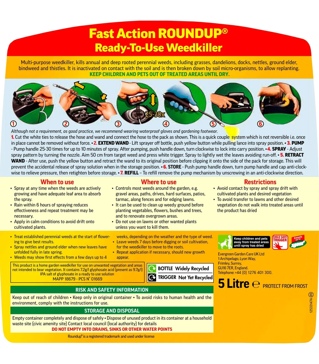 Roundup Fast Action Ready to Use Weedkiller Pump ‘n Go 5L