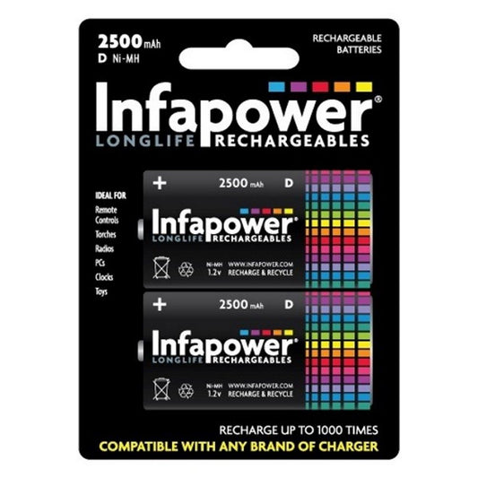 Infapower Rechargeable D Batteries 2 Pack