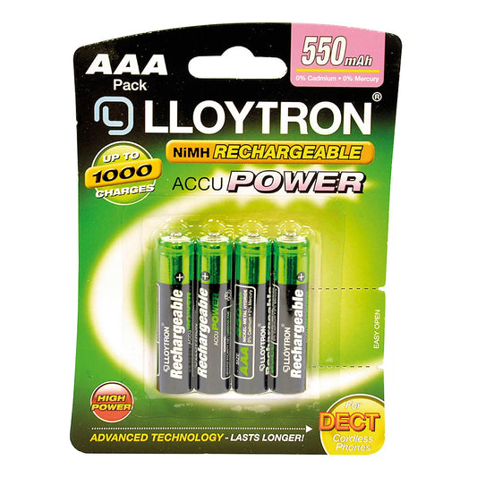 Lloytron AAA Rechargeable Batteries 550mAh 4 Pack